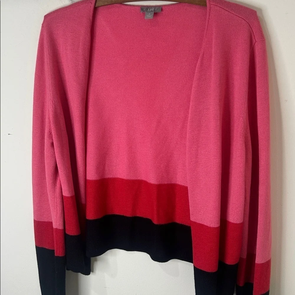 J. JILL Pink Red Black Colorblock Wool Blend Lightweight Cardigan Size Medium